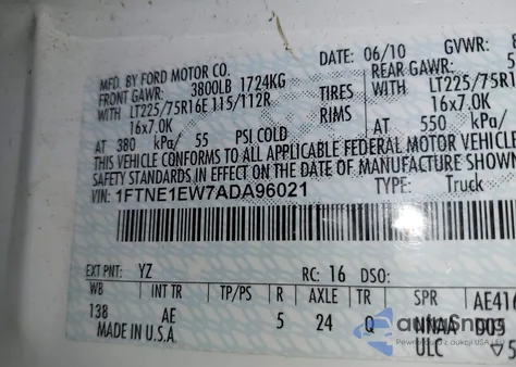 2010 Ford E-150 Commercial/Recreational from USA, damaged, VIN 1FTNE1EW7ADA96021